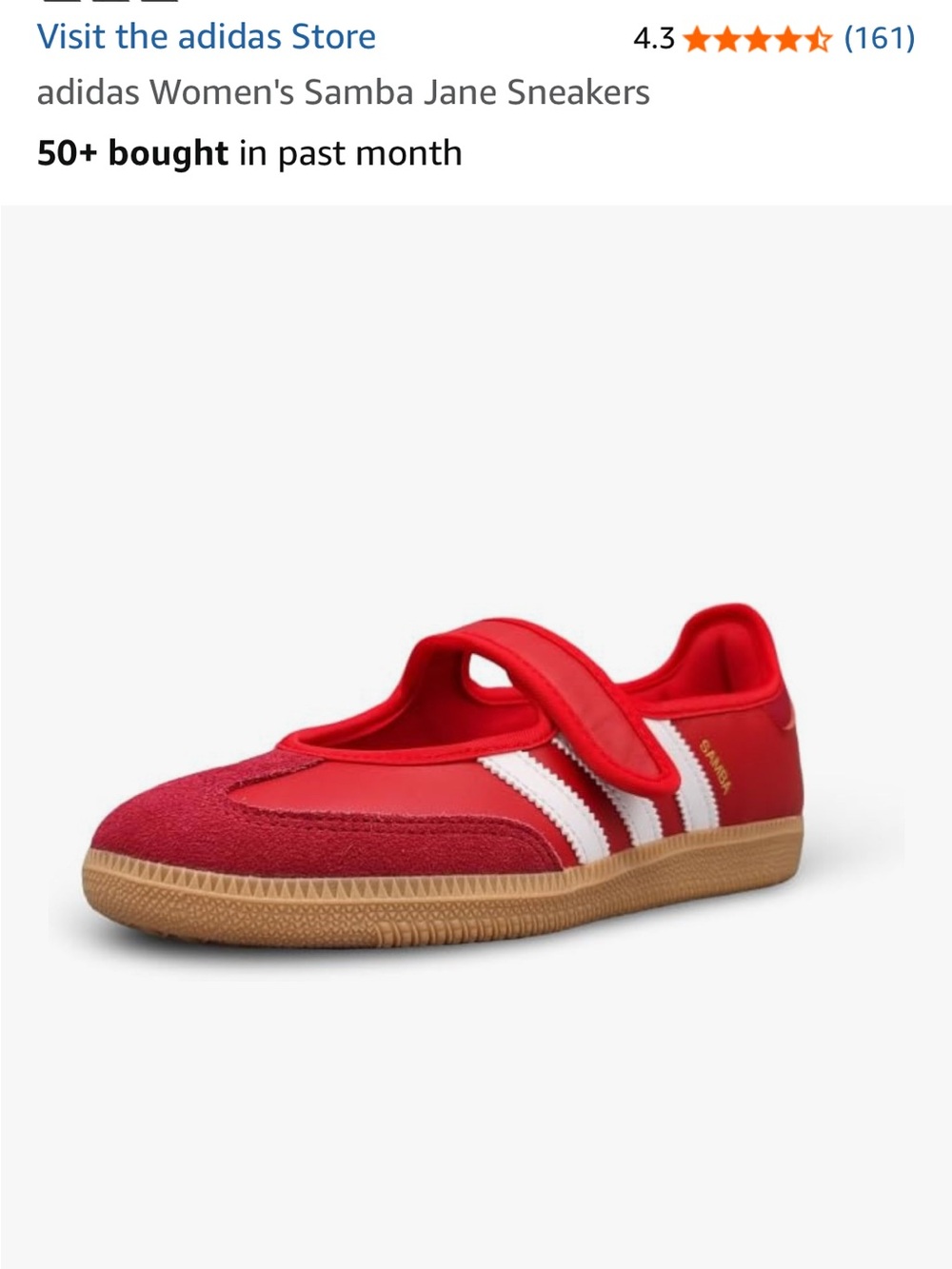 adidas women’s Samba Mary-Jane Sneakers in Red with White Stripes - Picture 2 of 6